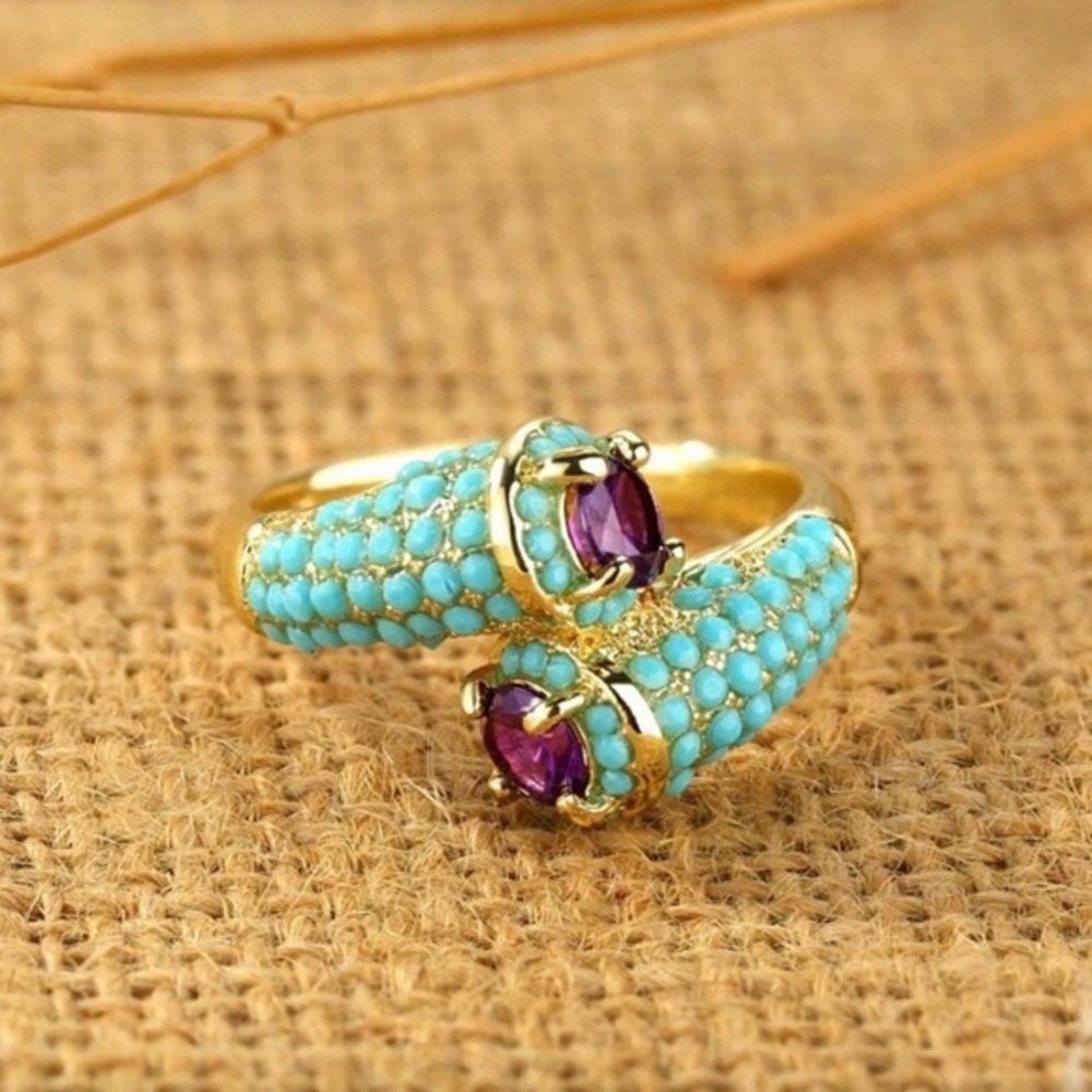 ✨NEW Elegant Gold tone and Purple Spiral Tribal Bohemian Hypoallergenic Ring